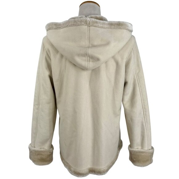 Vintage Y2K Esprit Cream Faux Suede Shearling Penny Lane Hooded Coat • Cozy Boho - Picture 10 of 16